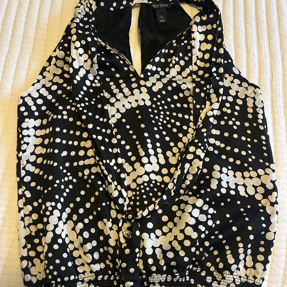 White House Black Market Black and White Dot Blouse